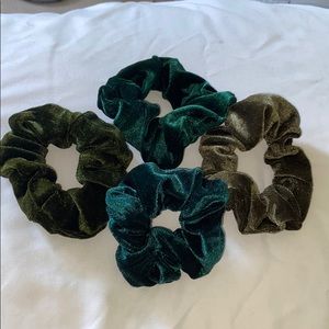 Bundle of 4 Green Velvet Scrunchies